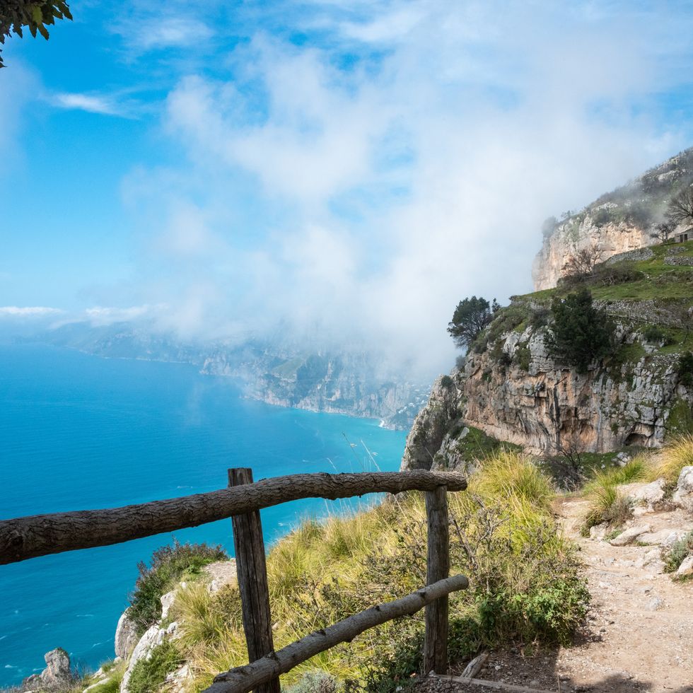 shoreline of the scenic amalfi coast from the path of the gods, southern italy