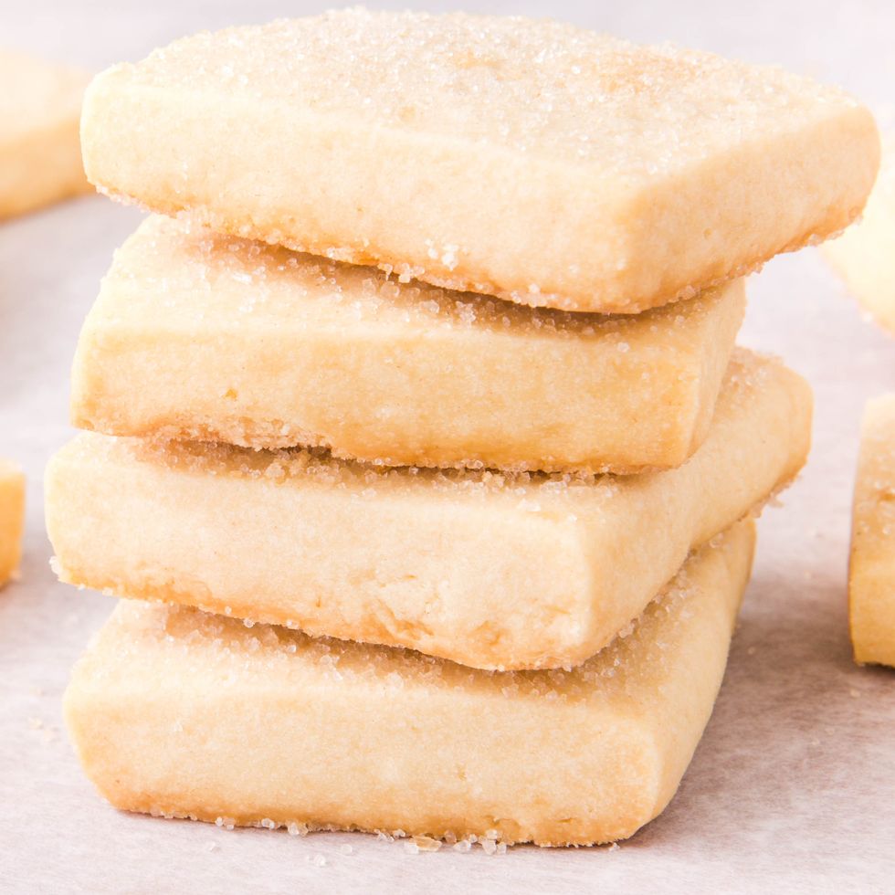 square shortbread cookies in a stack