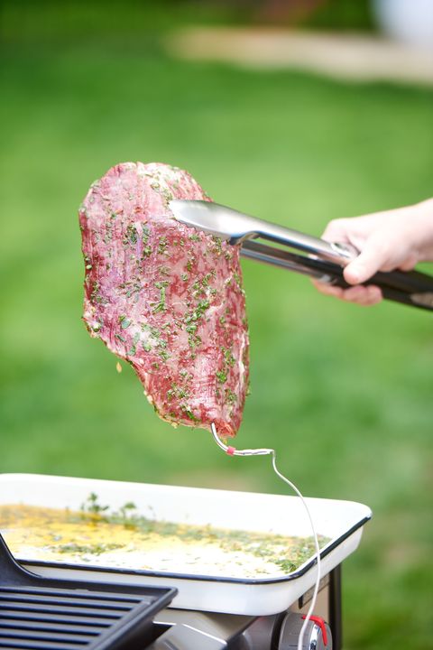 marinated flank steak with temperature probe