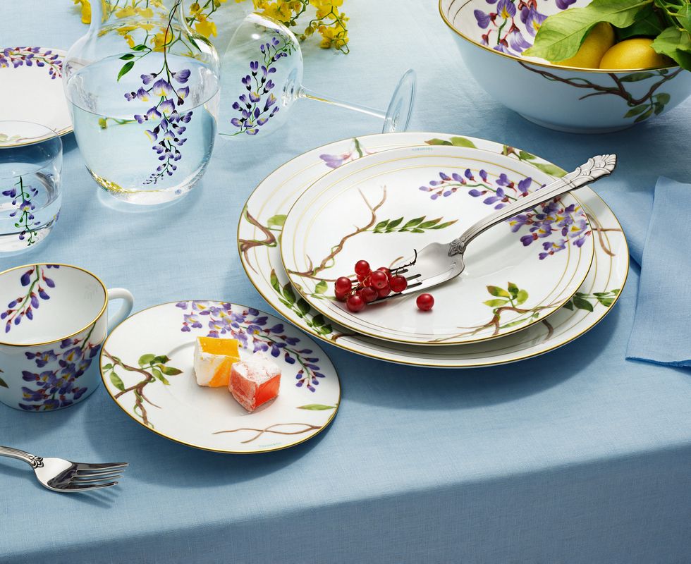 a set of floral plates