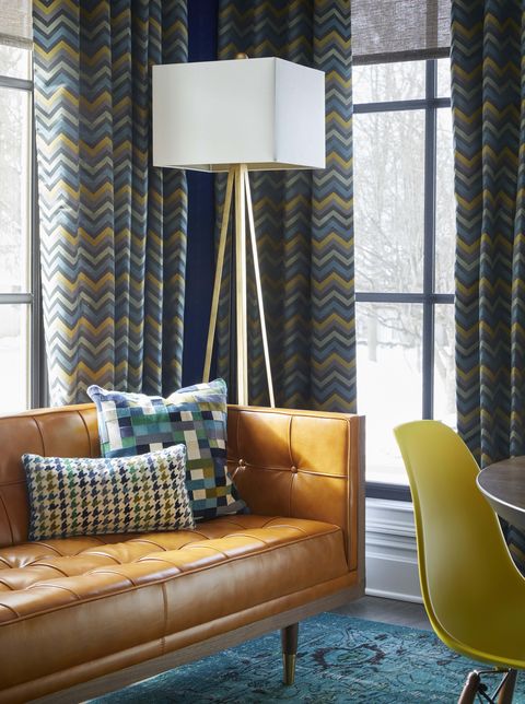 Living room, Interior design, Yellow, Furniture, Room, Couch, Curtain, Window covering, Window treatment, Floor, 