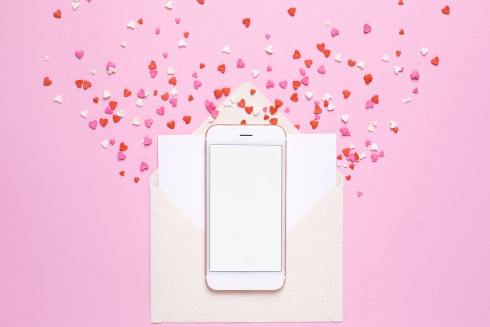 mobile phone with pink hearts