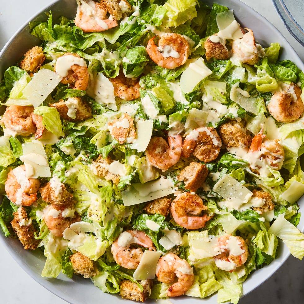 horseradish marinated seared shrimp, crisp romaine, salty shaved parm, and crunchy homemade sourdough croutons tossed in a creamy, cheesy umami packed dressing