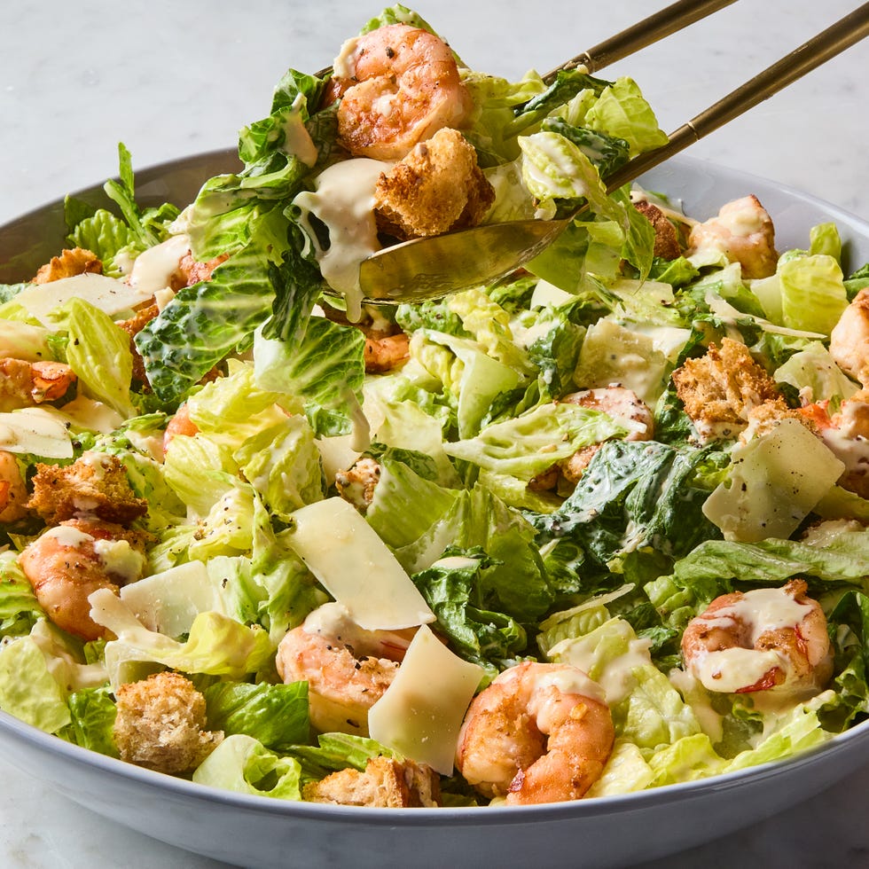 horseradish marinated seared shrimp, crisp romaine, salty shaved parm, and crunchy homemade sourdough croutons tossed in a creamy, cheesy umami packed dressing
