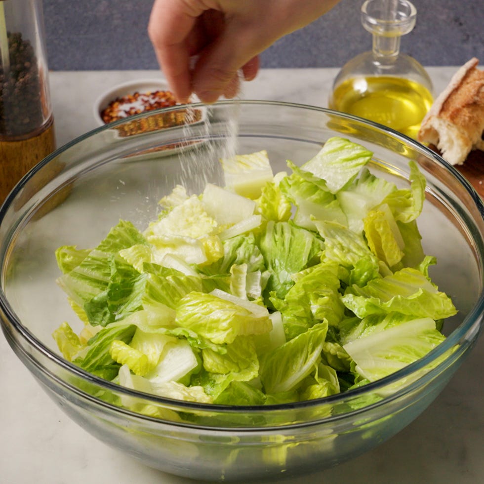 romaine, parmesan, and shrimp all tossed in a caesar dressing