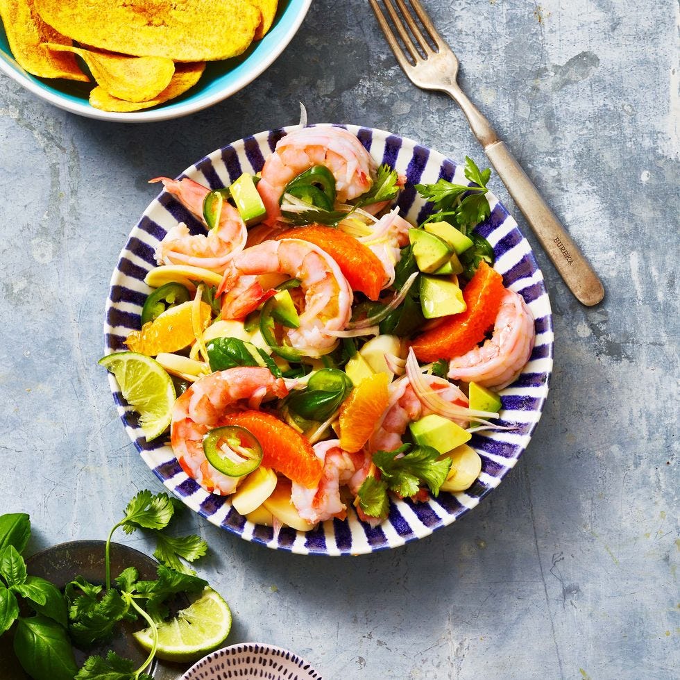 shrimp ceviche with plantain chips