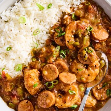 shrimp and sausage gumbo with green onions
