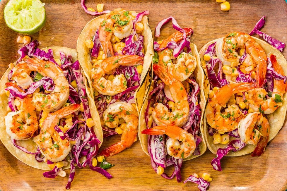 grilled shrimp tacos with sriracha slaw