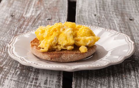 Scrambled eggs on English muffin