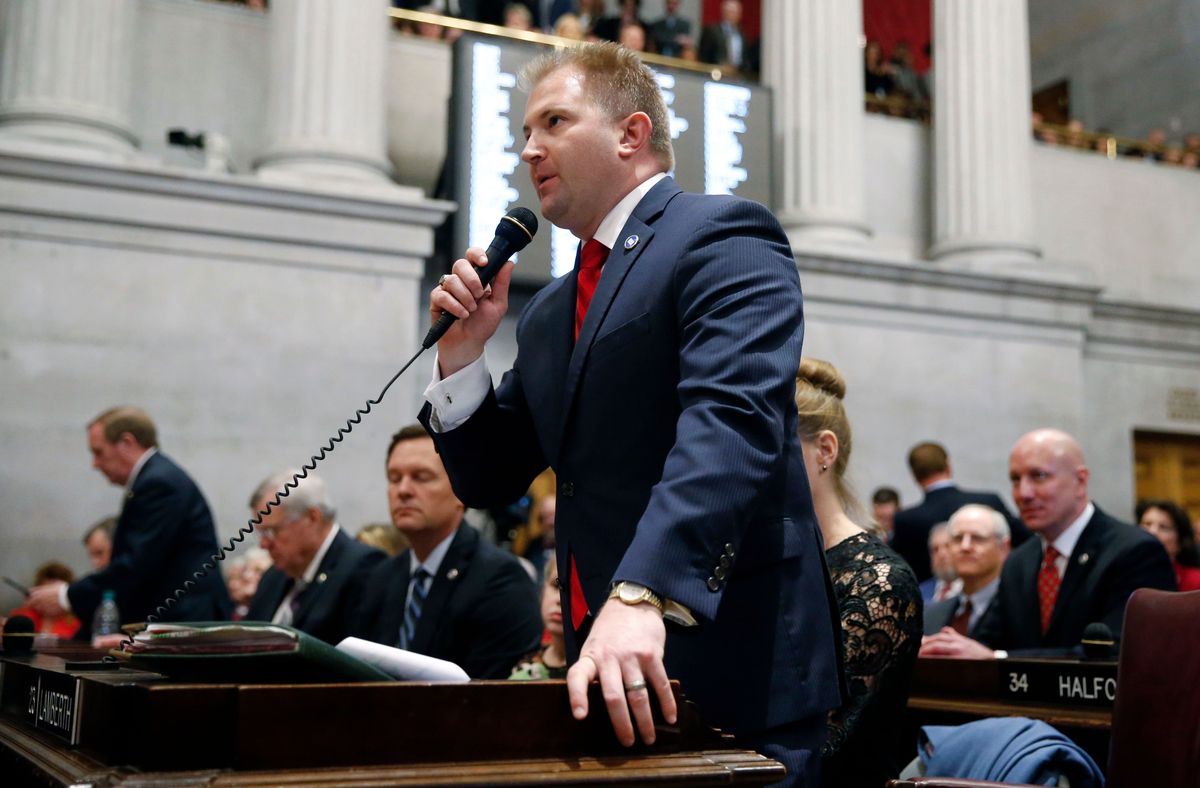 mandatory credit photo by mark humphreyapshutterstock 10051804k
rep william lamberth, r cottontown, nominates rep glen casada, r franklin, for house speaker on the opening day of the 111th general assembly, in nashville, tenn
tennessee legislature, nashville, usa   08 jan 2019