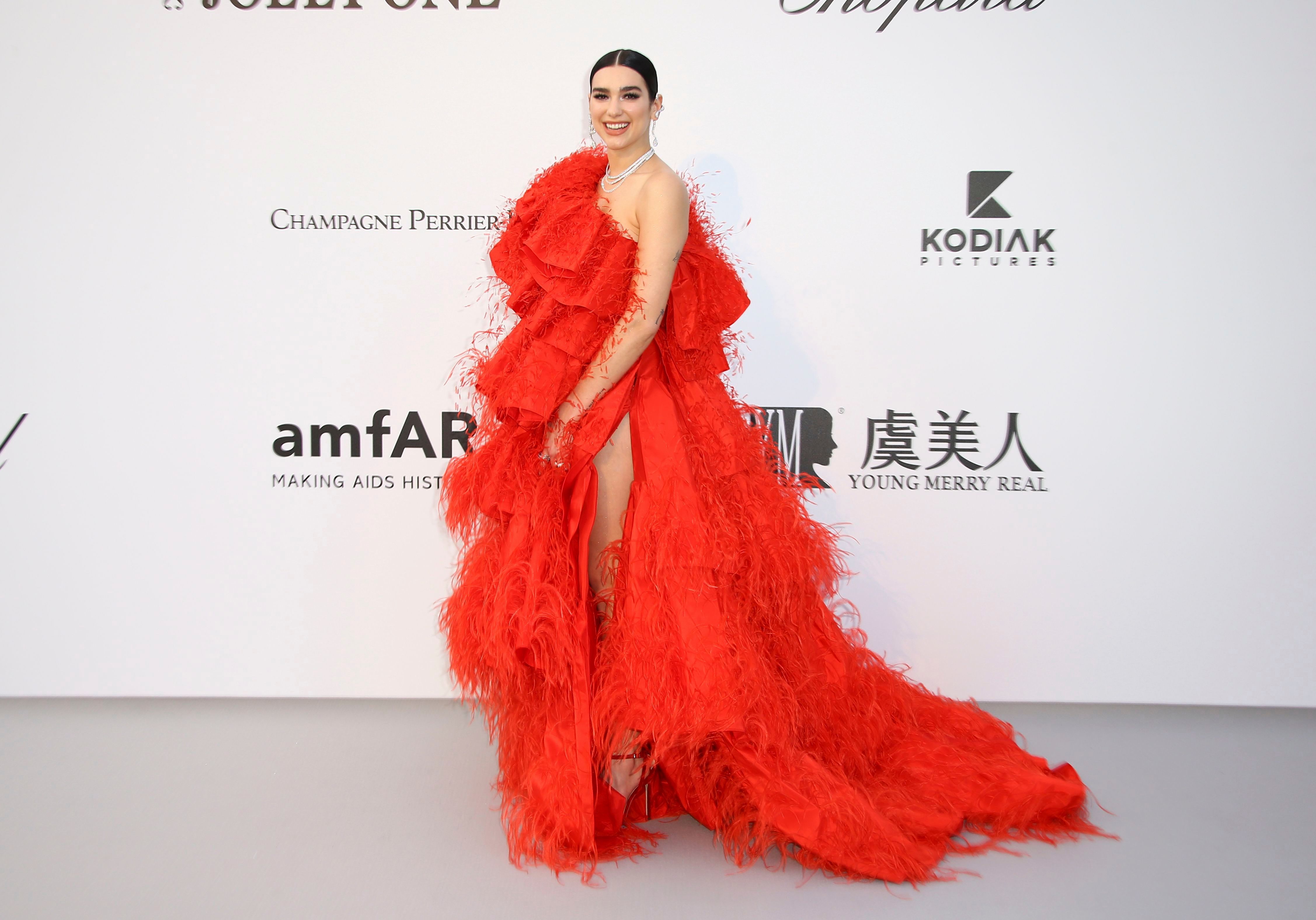 levering straf oxiderer Dua Lipa Wears a Red Valentino Couture Gown at the 2019 amfAR Gala in France