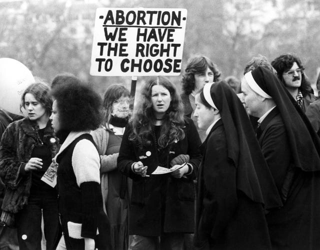 mandatory credit: photo by everett/shutterstock (10290371a) anti abortion rally and counter rally in hyde park, london, april 28, 1974. historical collection
