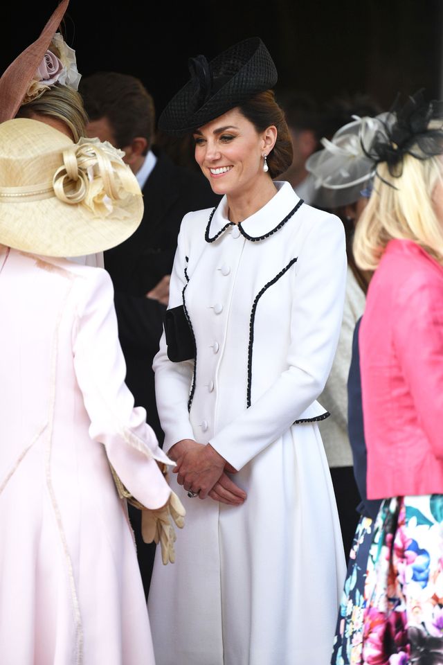 Kate Middleton Wears Catherine Walker White Coat Dress for Garter Day