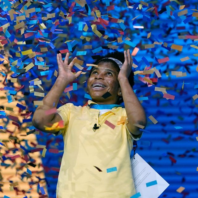 mandatory credit photo by john raouxapshutterstock 12201807s
zaila avant garde, 14, from harvey, louisiana is covered with confetti as she celebrates winning the finals of the 2021 scripps national spelling bee at disney world, in lake buena vista, fla
spelling bee, lake buena vista, united states   08 jul 2021