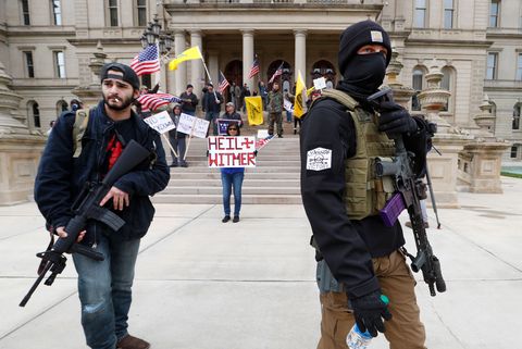 mandatory credit photo by paul sancyaapshutterstock 12835095a
men carry rifles near the steps of the state capitol building in lansing, mich, on during a protest over michigan gov gretchen whitmers orders to keep people at home and businesses locked during the coronavirus outbreak whitmer was one of the more high profile targets of political violence when prosecutors say a group of men who were angry about pandemic restrictions plotted to kidnap her but the case didnt surprise many women lawmakers or people who track such attacks
michigan governor kidnapping plot threats glance, lansing, united states   15 apr 2020