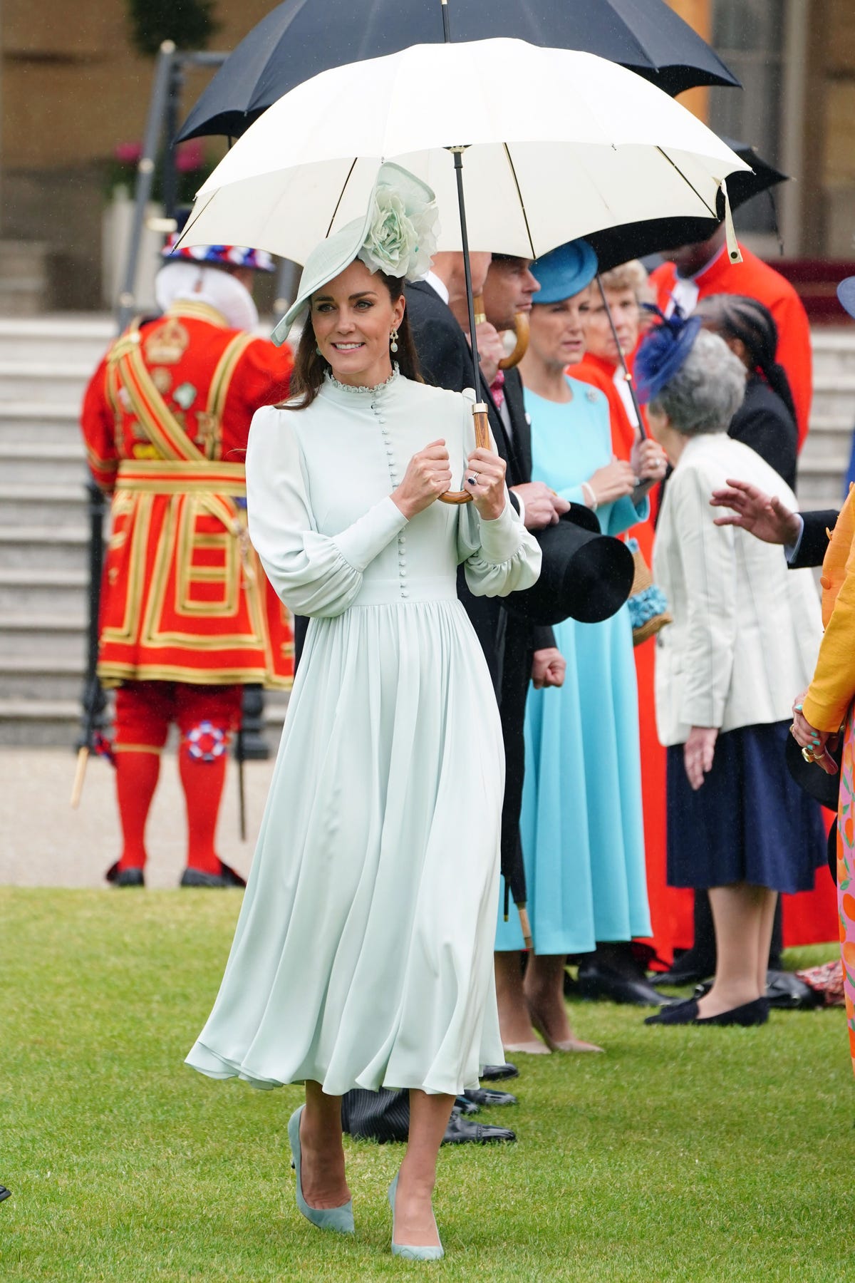 Kate Middleton Glows in a Sheer Blue Dress at Palace Garden Party