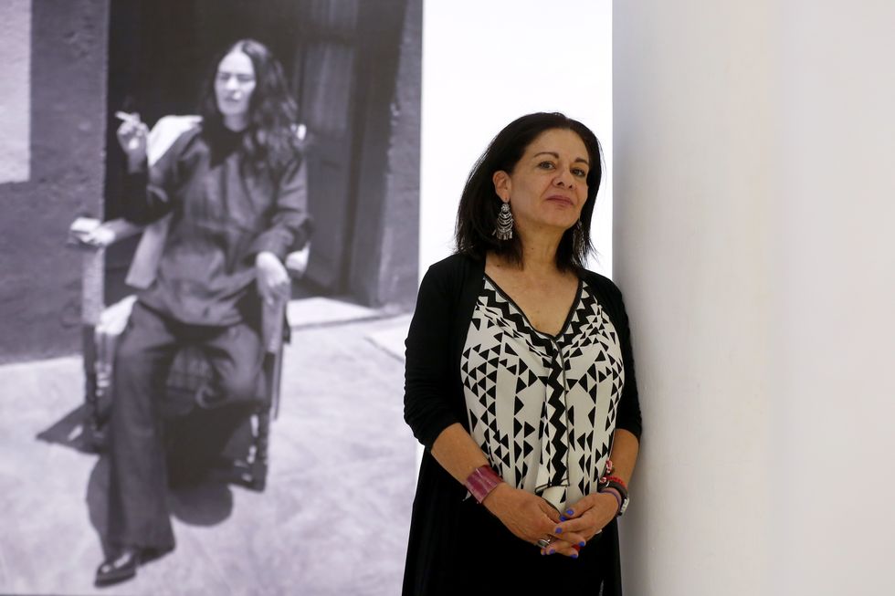 mexican photographer and curator cristina kahlo poses in the exhibition ‘frida kahlo without borders’ at the museum of arts of the university of guadalajara, in guadalajara, mexico, 17 march 2023 the exhibition shows for the first time images that portray mexican painter frida kahlo when she was hospitalized due to spinal problems and the amputation of her right leg