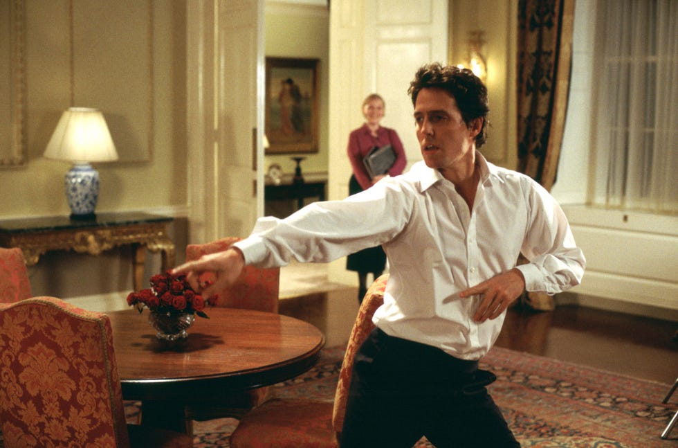 hugh grant rocking a white dress shirt in ﻿love actually﻿