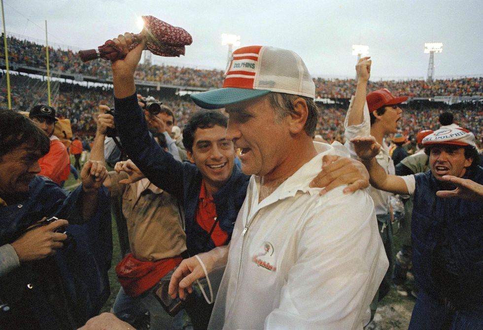 mandatory credit photo by uncreditedapshutterstock 6547857bdon shula don shula, miami dolphins coach celebrating the dolphins win over the new york jets, jan 1983don shula, usa