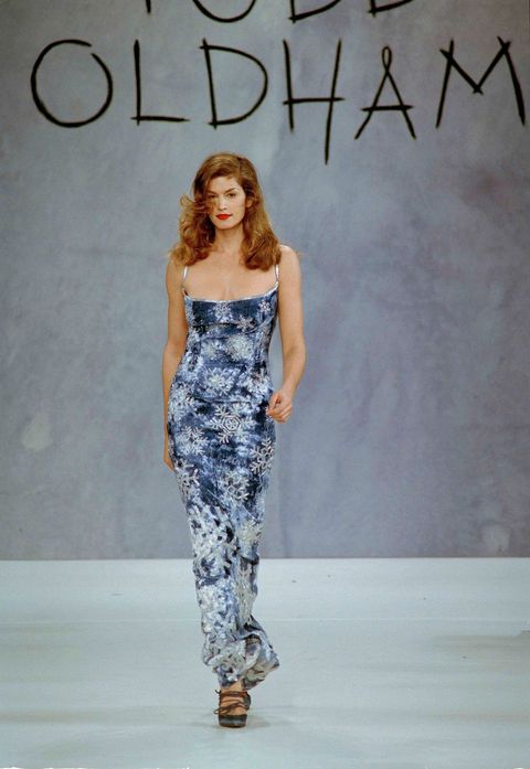 mandatory credit photo by kathy willensapshutterstock 6550231a
cindy crawford super model cindy crawford sashays down the runway in a flower print long body dress from designer todd oldhams fall 1994 womens wear collection in new york
fashion todd oldham, new york, usa