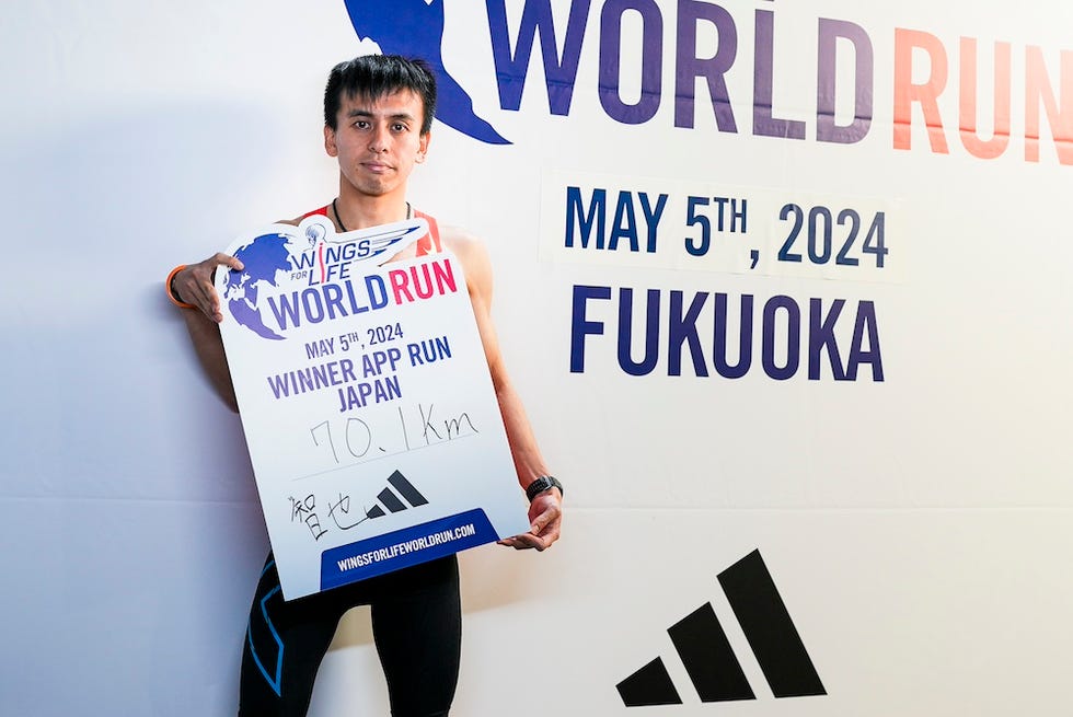 tomoya watanabe male winner overall poses for a portrait after the wings for life world run in fukuoka, japan on may 5th 2024 wings for life si202405051449 usage for editorial use only