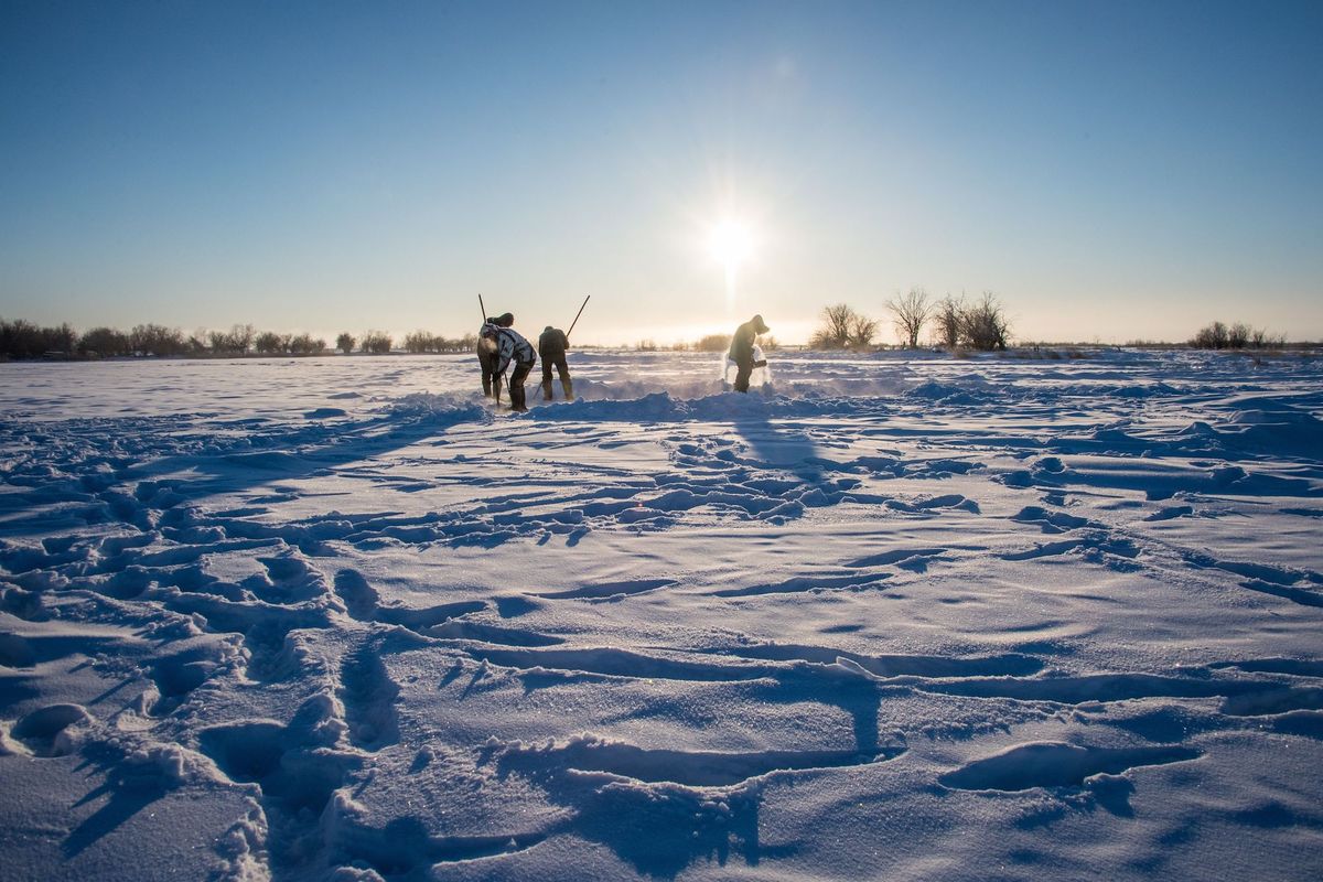 villagers harvest ice from a local lake near the settlement of oy, some 70 km south of yakutsk, with the air temperature at about minus 41 degrees celsius, on november 27, 2018   many people in the sakha yakutia republic depend on melted water as there is no other way to supply water due to extremely cold winter temperatures in the permafrost covered region photo by mladen antonov  afp        photo credit should read mladen antonovafp via getty images