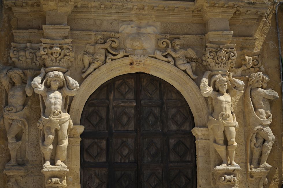 Telamons on portal of Jesuit College, Mazara del Vallo, Sicily, Italy, 17th century