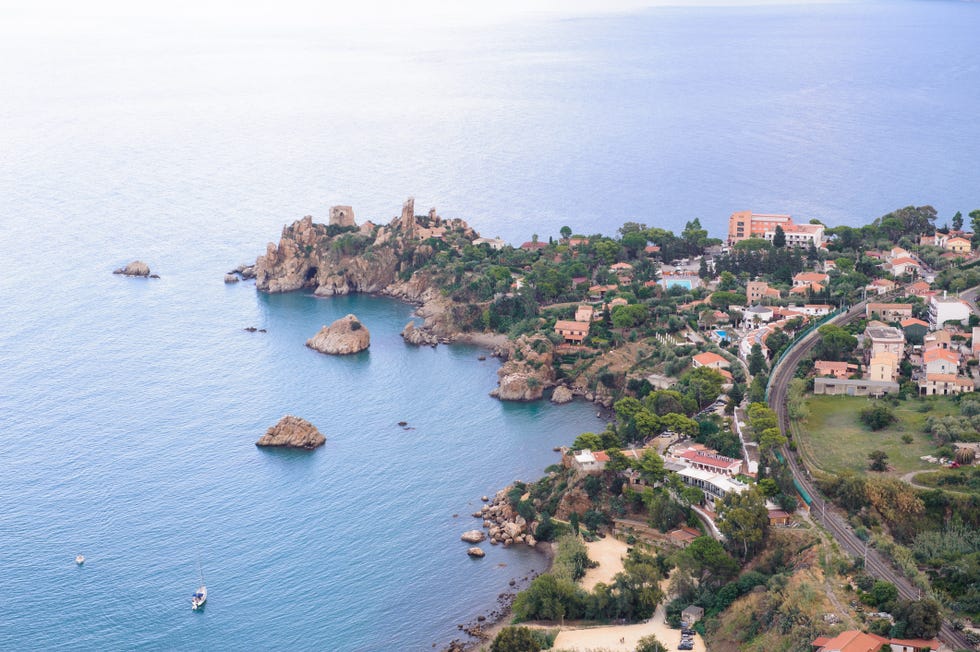 aerial view of cefalu harbor, palermo, sicily, italy