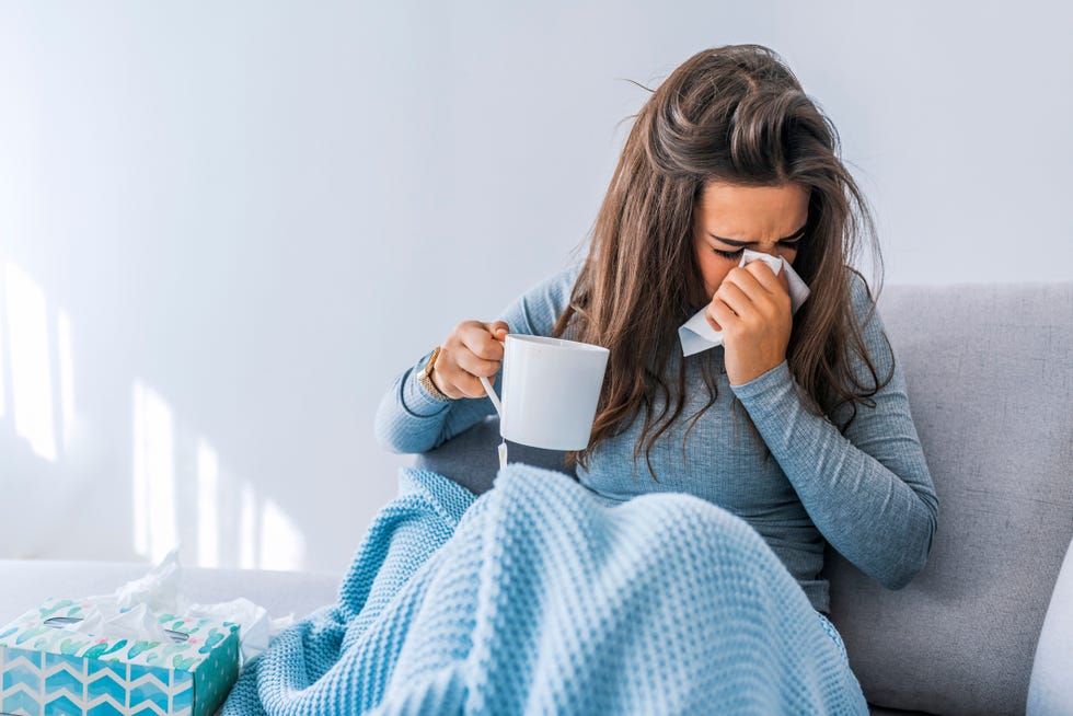 sick woman with seasonal infections