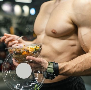 side view of men eating healthy food in gym mockup your brand