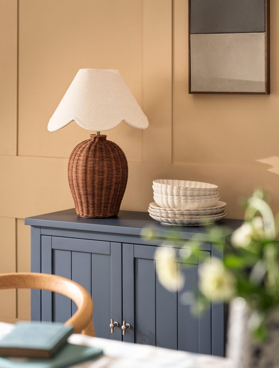 sideboard with large lamp
