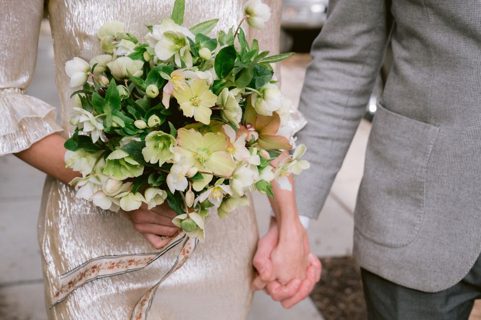 Bouquet, Photograph, Flower, Flower Arranging, Wedding dress, Floristry, Cut flowers, Plant, Floral design, Marriage, 