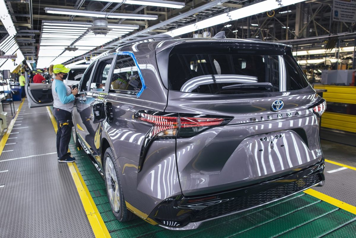 a toyota sienna is seen on the production line