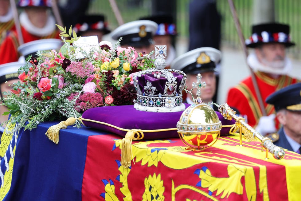 london, england   september 19 the coffin of queen elizabeth ii with the imperial state crown resting on top is carried into westminster abbey on september 19, 2022 in london, england elizabeth alexandra mary windsor was born in bruton street, mayfair, london on 21 april 1926 she married prince philip in 1947 and ascended the throne of the united kingdom and commonwealth on 6 february 1952 after the death of her father, king george vi queen elizabeth ii died at balmoral castle in scotland on september 8, 2022, and is succeeded by her eldest son, king charles iii  photo by chris jacksongetty images