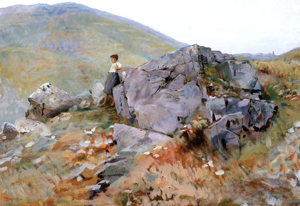 Painting, Watercolor paint, Rock, Hill, Art, Acrylic paint, Bedrock, Outcrop, Landscape, Geology, 
