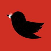black twitter bird with beak tied shut to symbolize silenced voices
