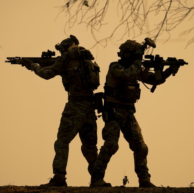 silhouette of two soldiers