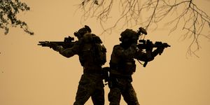 silhouette of two soldiers