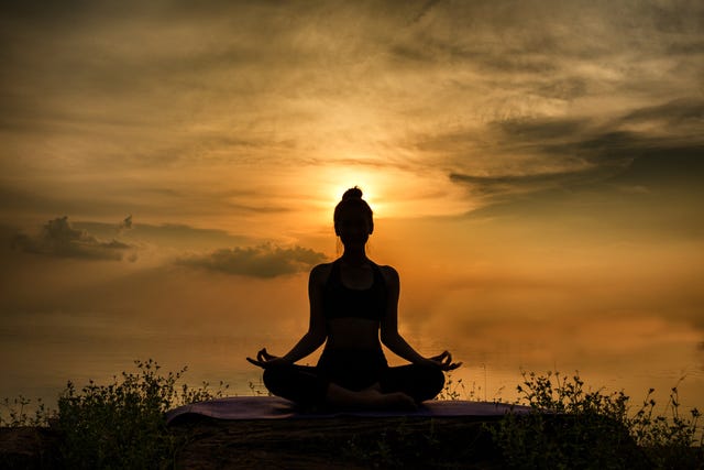 yoga silhouette woman sitting area meditating