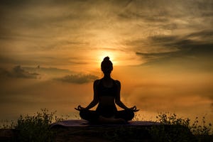 yoga silhouette woman sitting area meditating