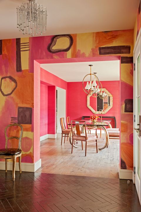 Room, Interior design, Pink, Furniture, Property, Orange, House, Building, Floor, Yellow, 
