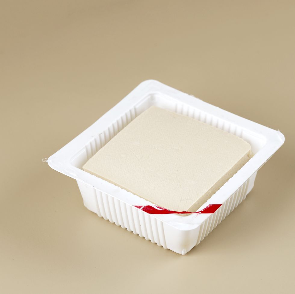 silk smooth tofu on plastic supermarket packaging,bandung,indonesia