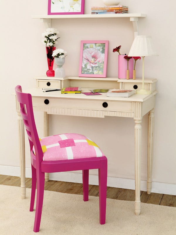 Furniture, Desk, Pink, Table, Dresser, Room, Writing desk, Interior design, Computer desk, Material property, 