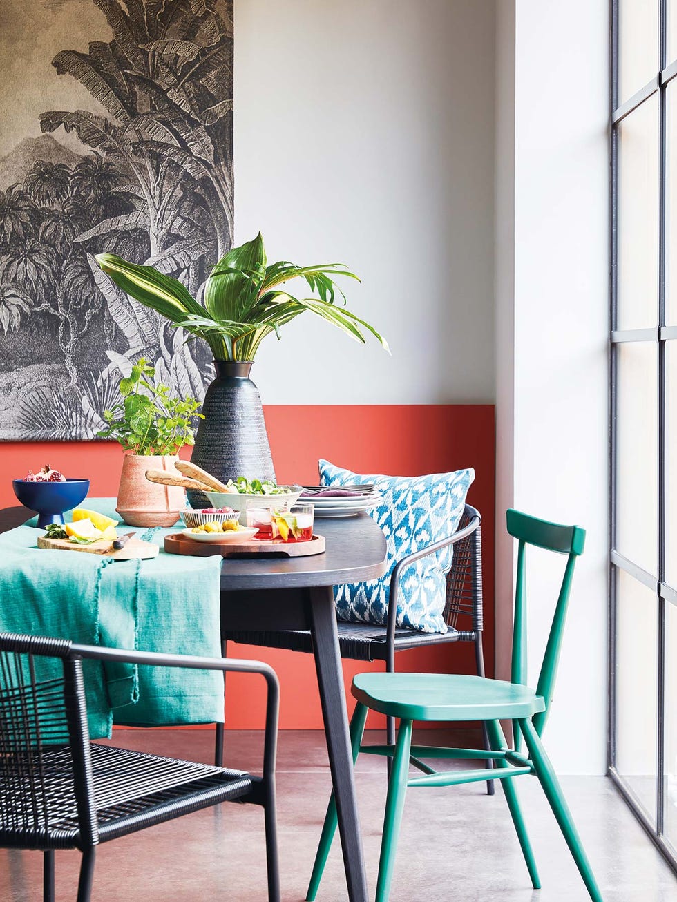 Comedor decorado en verdes