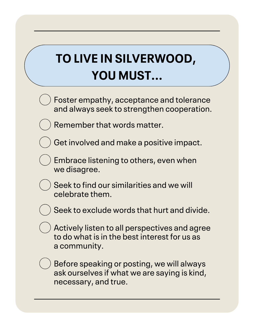 guidelines for community living in silverwood