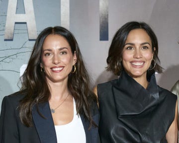 silvia alonso y megan montaner en la presentacion en el festval de vitoria de 'la caza irati'