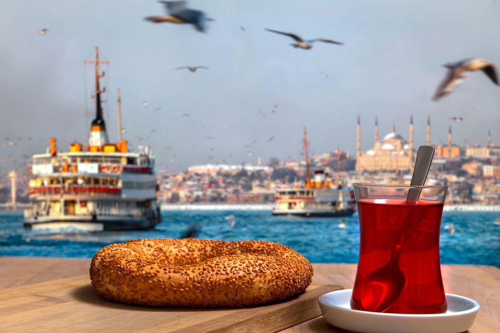 Turkish bag and tea in Istanbul
