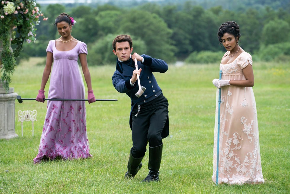simone ashley, jonathan bailey, charithra chandran, bridgerton season 2