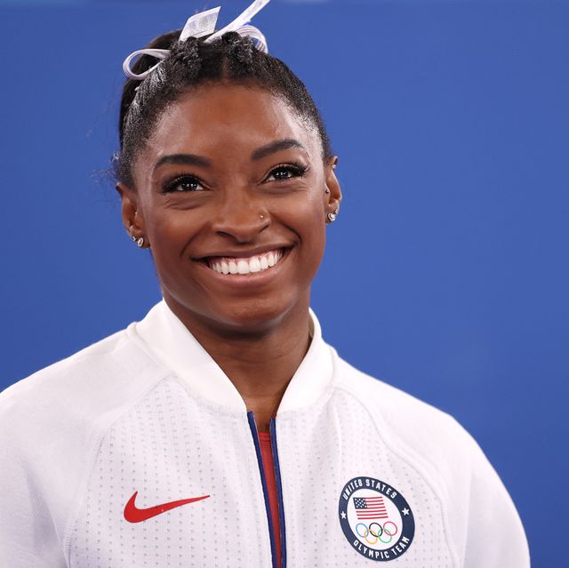 tokyo, japan   july 27 simone biles of team united states smiles during the womens team final on day four of the tokyo 2020 olympic games at ariake gymnastics centre on july 27, 2021 in tokyo, japan photo by laurence griffithsgetty images