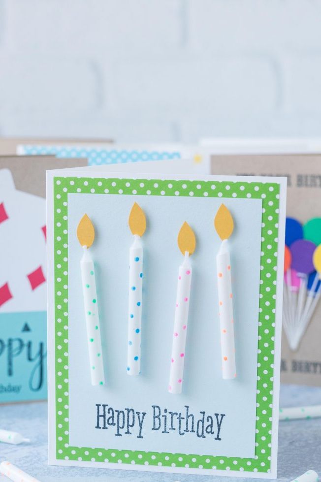 diy birthday card with real candles glued to the front of the card